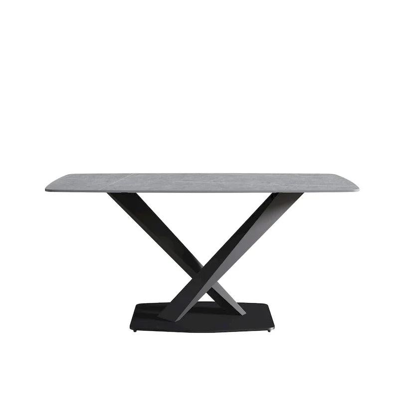 63-Inch Contemporary Dining Table with Slate Stone Surface and Metal Legs, Marble Finish - image 38