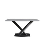 63-Inch Contemporary Dining Table with Slate Stone Surface and Metal Legs, Marble Finish - image 38