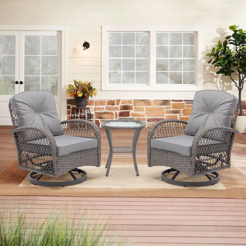 3 Pieces Outdoor Swivel Rocker Patio Chairs, 360 Degree Rocking Patio Conversation Set - image 2