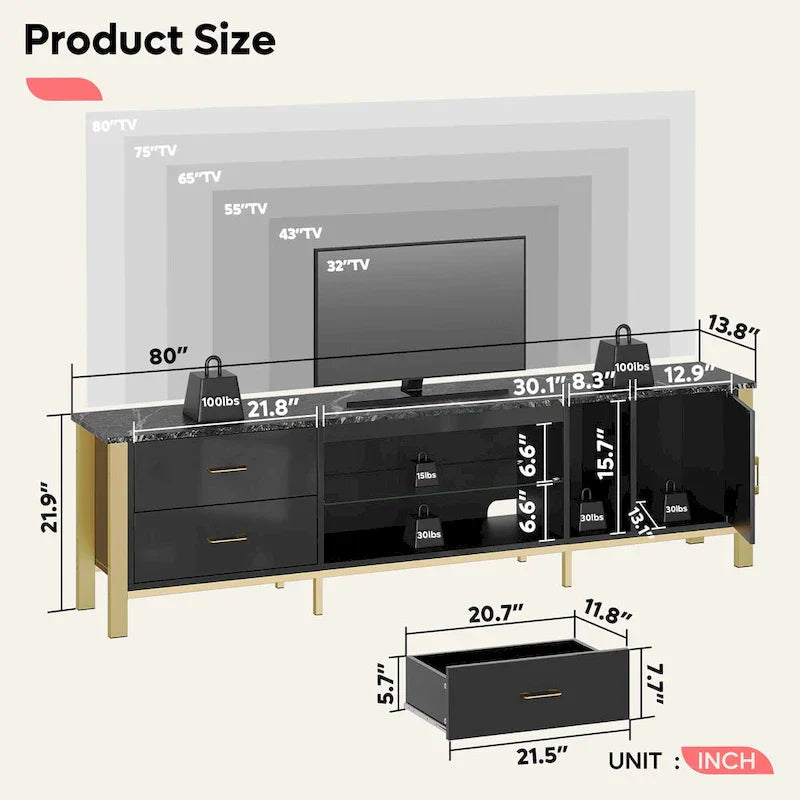 Contemporary 80-Inch TV Stand for 75/80/85 Inch TVs with 2 Drawers - image 15