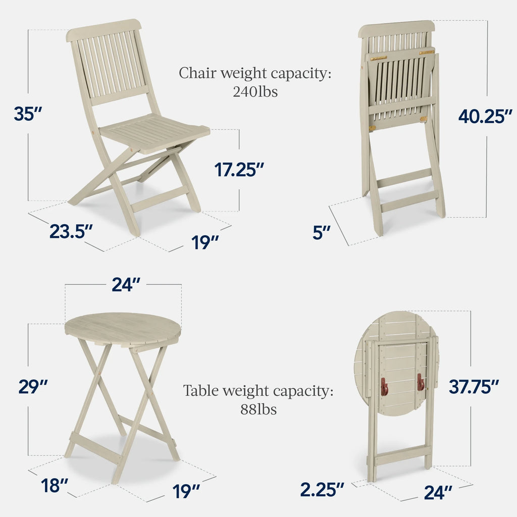Best Choice Products 3-Piece Acacia Wood Bistro Set, Folding Patio Furniture w/ 2 Chairs, Table - Natural - image 29