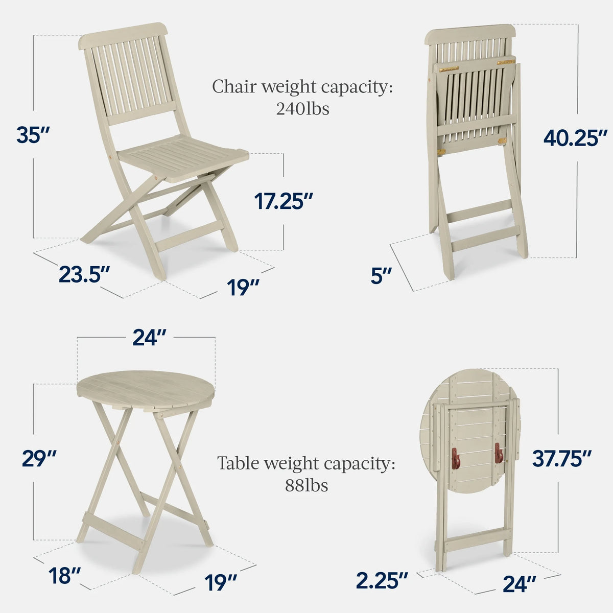 Best Choice Products 3-Piece Acacia Wood Bistro Set, Folding Patio Furniture w/ 2 Chairs, Table - Natural - image 29