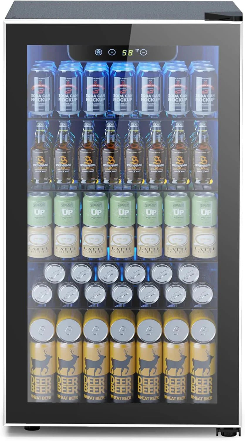 Mini Fridge 130 Can Beverage Refrigerator Cooler, 3.2 Cu.Ft Drink Fridge for Soda Wine Beer, Adjustable Temperature Control for Home Office, Black - image 1