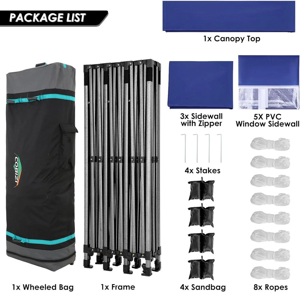 COBIZI 10x20 Heavy Duty Pop up Canopy Tent with 6 sidewalls Easy Up Commercial Outdoor Canopy Wedding Party Tents for Parties All Season Wind & Waterproof Gazebo with Roller Bag,Black(Frame Thickened) - image 74