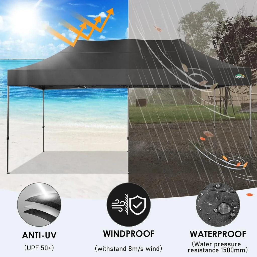 COBIZI 10x20 Heavy Duty Pop up Canopy Tent with 6 sidewalls Easy Up Commercial Outdoor Canopy Wedding Party Tents for Parties All Season Wind & Waterproof Gazebo with Roller Bag,Black(Frame Thickened) - image 67