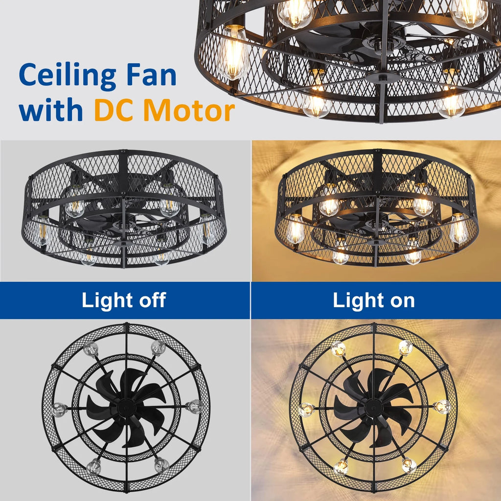 26 - Inch Farmhouse Caged Ceiling Fan with Light, Remote & APP Control Quiet DC Motor E26 Bulbs Included Black - image 5