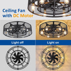 26 - Inch Farmhouse Caged Ceiling Fan with Light, Remote & APP Control Quiet DC Motor E26 Bulbs Included Black - image 5