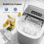 Crzoe Countertop Ice Maker Machine with Handle, 9 Bullet-Shaped Ice Cubes Ready in 6 Mins, 26Lbs/24H, Self-Cleaning Function with Ice Scoop and Basket for Home/Kitchen/Party (Grey) - image 2