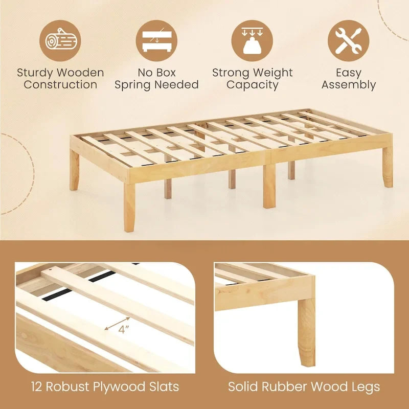 Costway 14-Inch Wooden Platform Bed Frame for Twin, Full, and Queen Sizes with Rubber Support - image 18