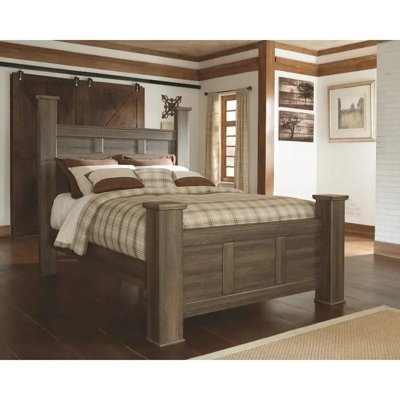 Farmhouse Poster Bed with Wooden Frame and Panel Headboard - image 6