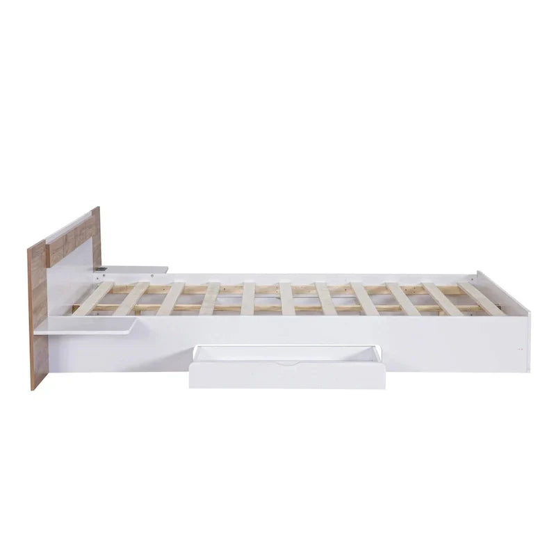 Natural Queen Size Platform Bed with Headboard, Storage Drawers, Shelves, USB Ports, and Outlets - image 8