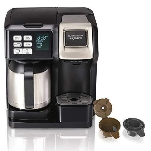 Thermal Coffee Maker, Single Serve & Full Pot, Compatible with Pods or Grounds, Programmable, Black and Stainless () - image 1