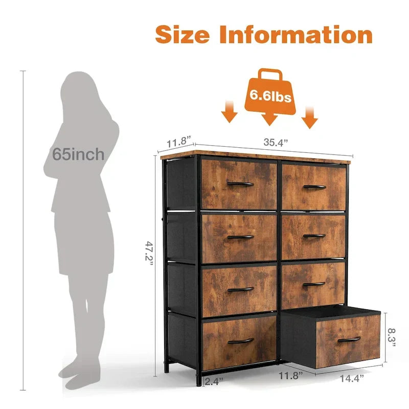 8-Drawer Tall Fabric Dresser with Wood Top and Sturdy Steel Frame - Stylish Bedroom Storage Solution - image 17
