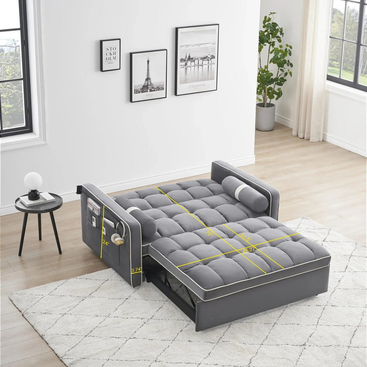 3 in 1 Sleeper Sofa Couch Bed for Living Room Apartment,Grey - image 2