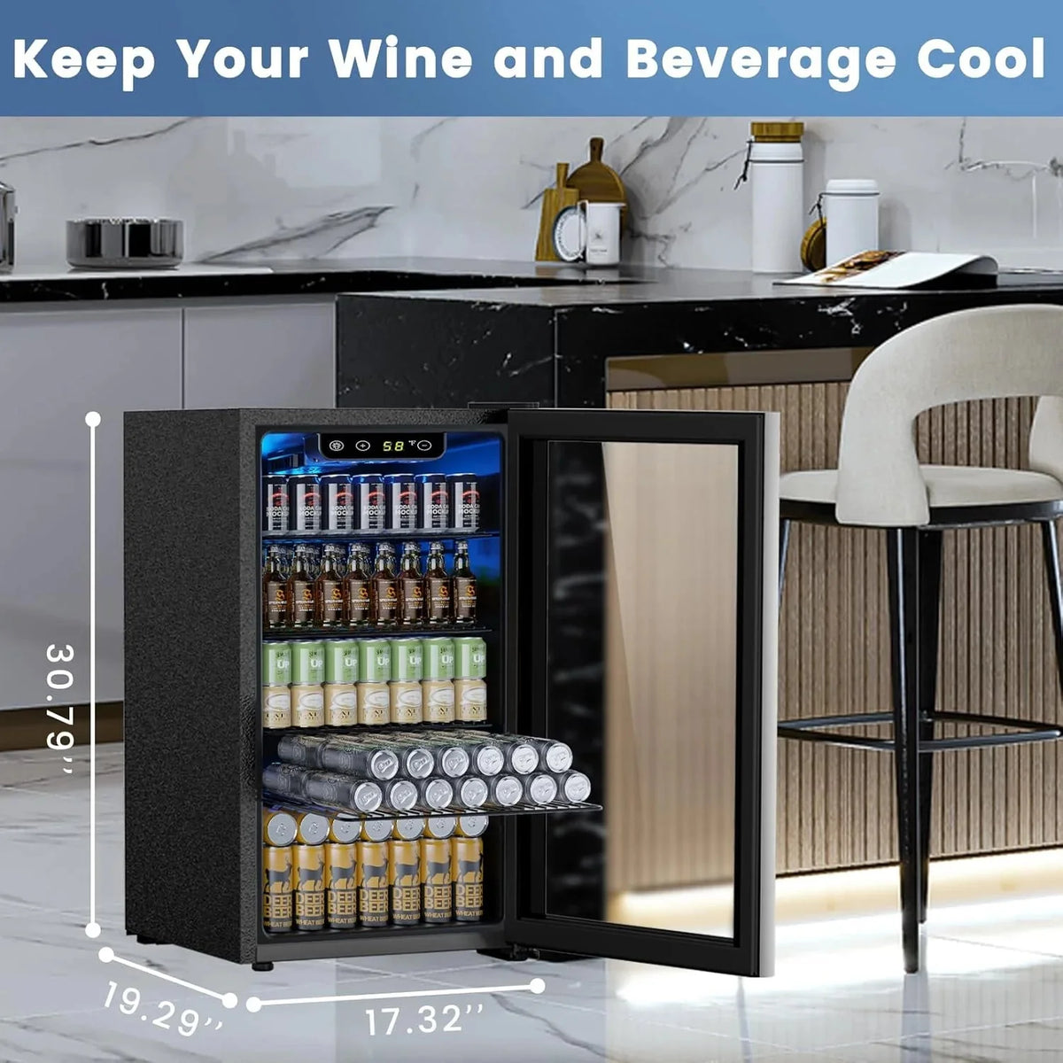 Mini Fridge 130 Can Beverage Refrigerator Cooler, 3.2 Cu.Ft Drink Fridge for Soda Wine Beer, Adjustable Temperature Control for Home Office, Black - image 7