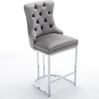 Contemporary Set of 2 Bar Stools with Button-Tufted Back and Studded Trim, Chrome Metal Base - Ideal for Dining Room, Living Room, and Bedroom - image 26