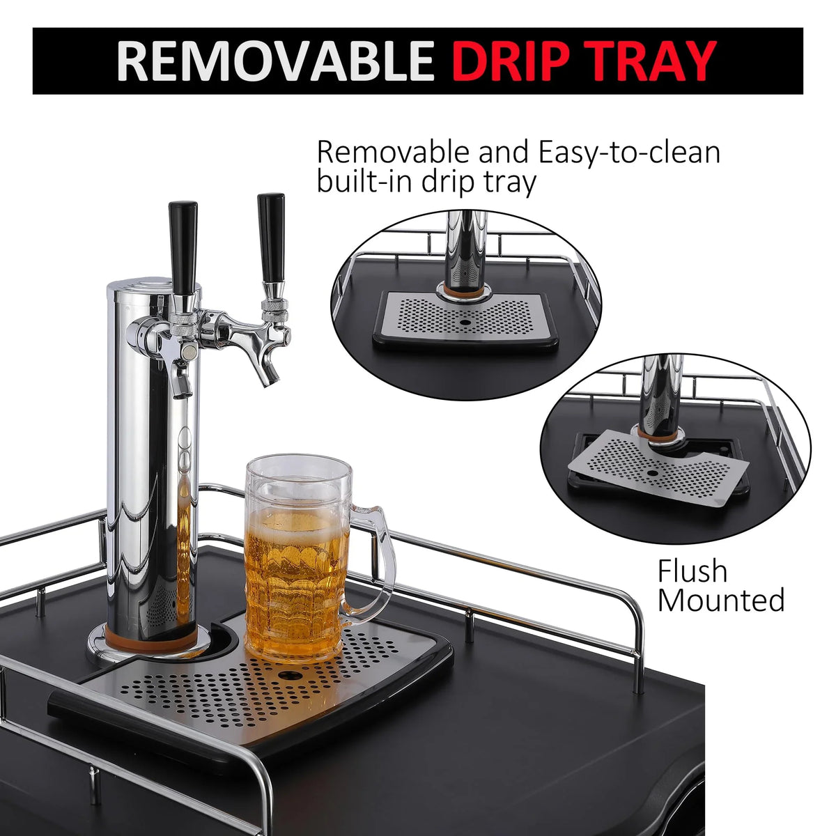 170L Dual-Tap Stainless Steel Kegerator with Drip Tray - image 5
