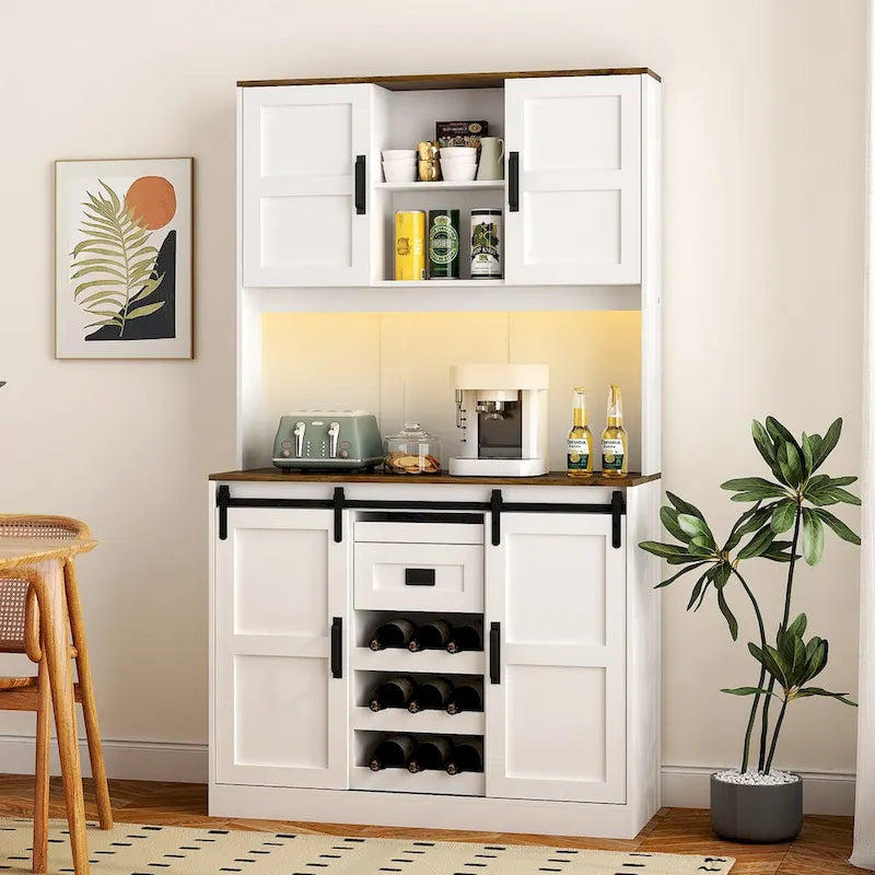 Rustic White Farmhouse Bar Cabinet with Sliding Barn Door - Spacious Kitchen Buffet and Coffee Bar Sideboard Table - image 4