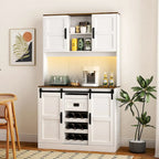 Rustic White Farmhouse Bar Cabinet with Sliding Barn Door - Spacious Kitchen Buffet and Coffee Bar Sideboard Table - image 4