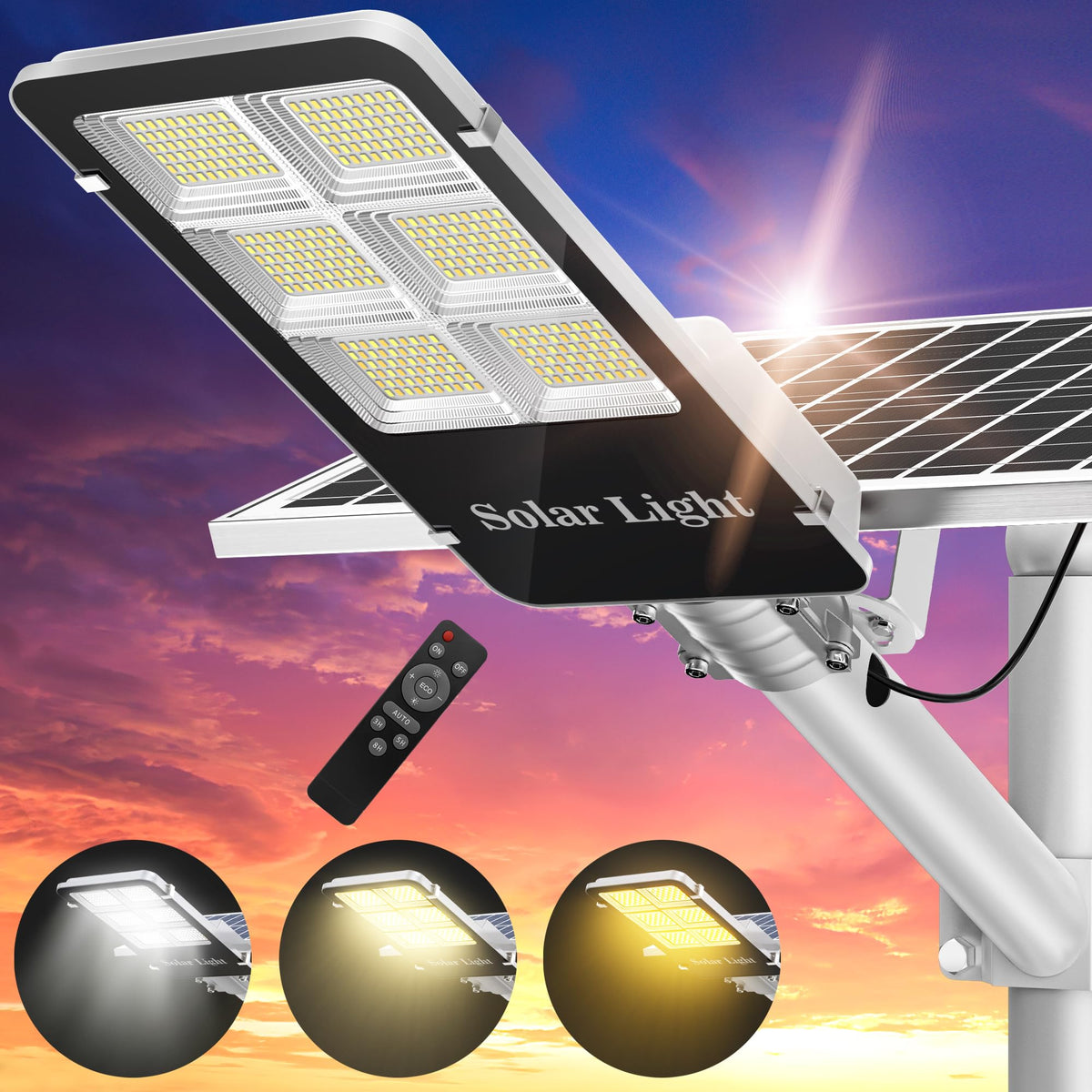 Tri-Color Solar Street Lights Outdoor - 5800W Solar Parking Lot Lights Commercial with 3 Color Temperatures, Solar Street Light Dusk to Dawn Street Lights Solar Powered for Outside Yard Garden - image 8