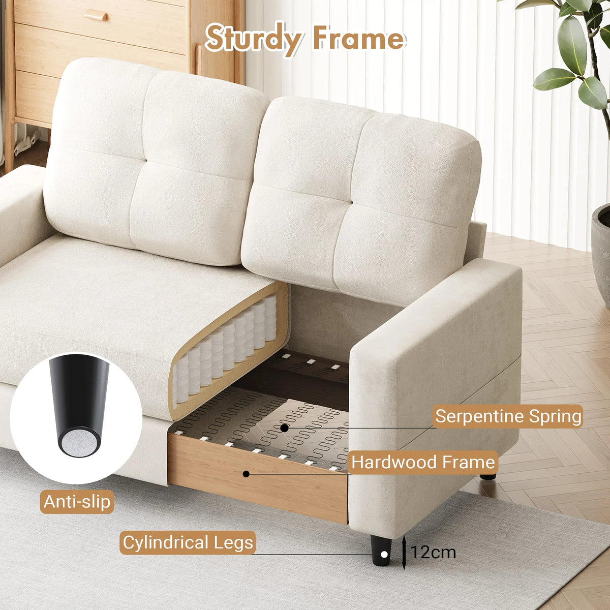 2-Seater Sofa 132cm Loveseat Sofa Beige - image 5