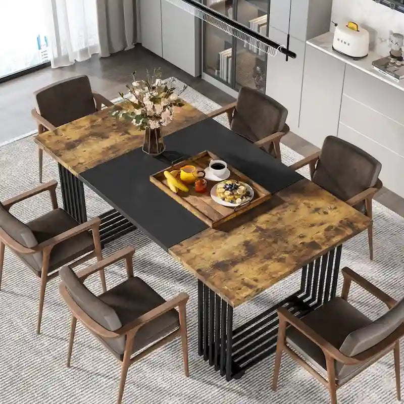 Modern Dining Table with Rectangular Top and Metal Base for 6 to 8 Seating - image 21