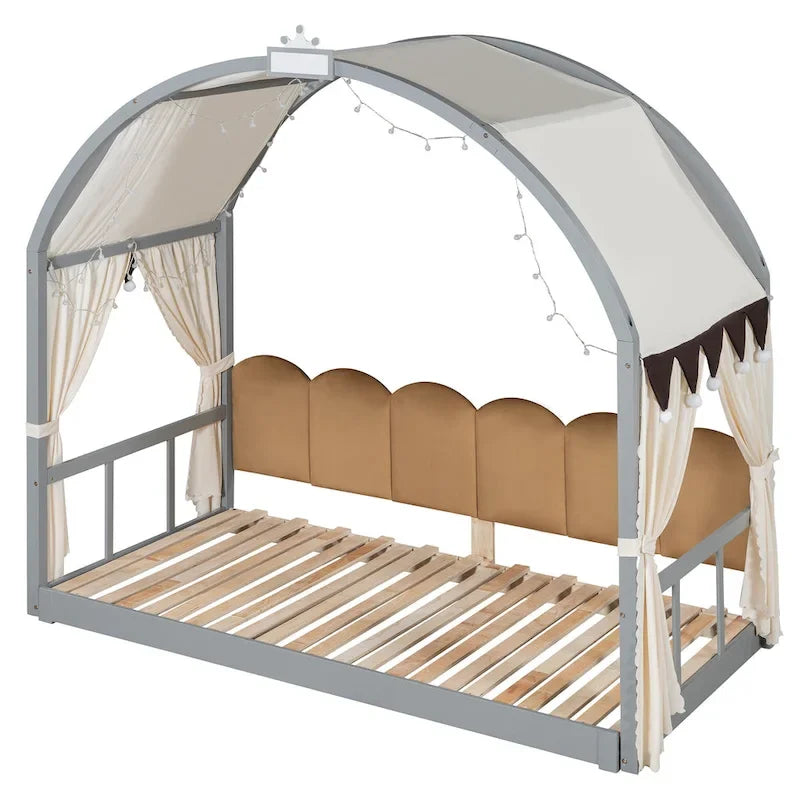 Gray Twin Bed with Arched Canopy and Trundle - image 8