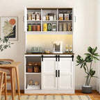 Rustic White Farmhouse Bar Cabinet with Sliding Barn Door - Spacious Kitchen Buffet and Coffee Bar Sideboard Table - image 6