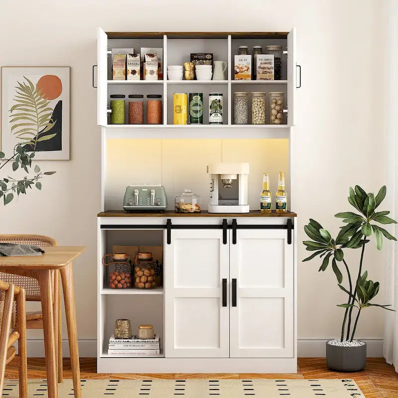 Rustic White Farmhouse Bar Cabinet with Sliding Barn Door - Spacious Kitchen Buffet and Coffee Bar Sideboard Table - image 6