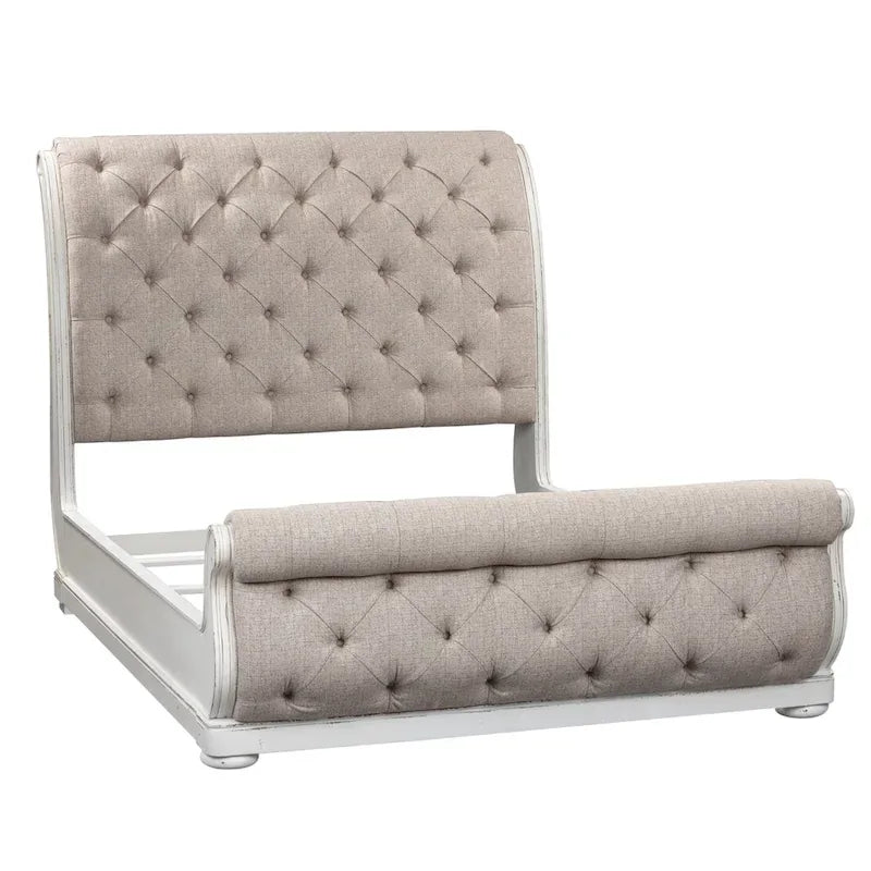 Antique White King Sleigh Bed with Upholstered Design from Magnolia Manor - image 3