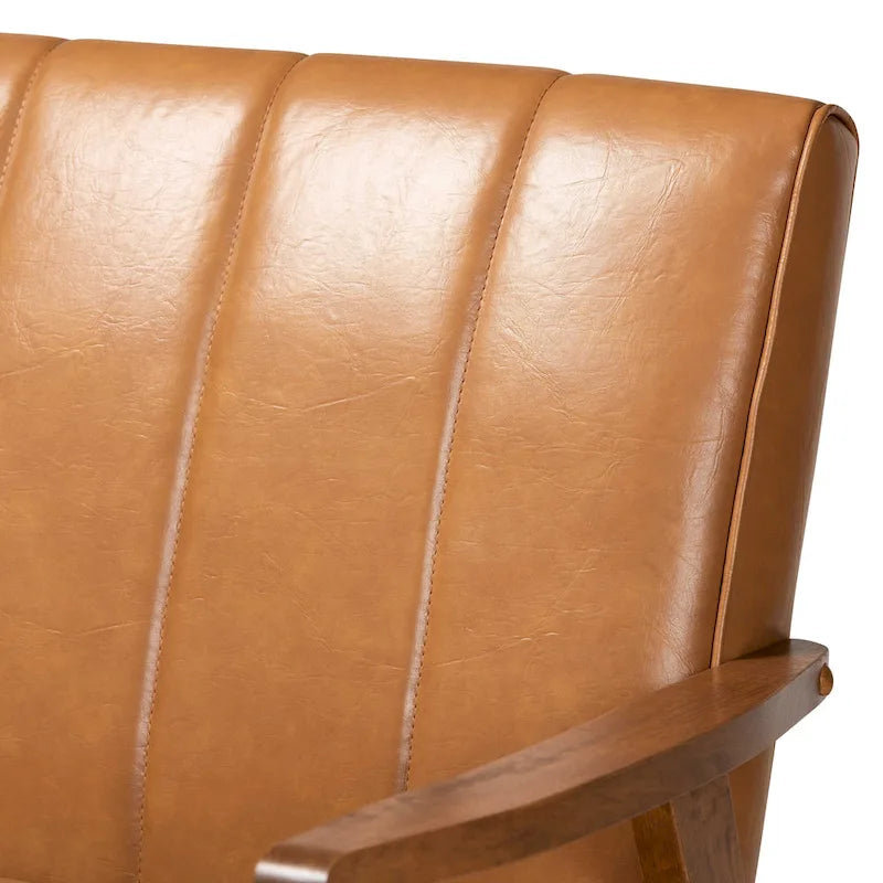 Nikko Tan Faux Leather Sofa with Walnut-Finished Wood Accents - image 7