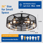 26 - Inch Farmhouse Caged Ceiling Fan with Light, Remote & APP Control Quiet DC Motor E26 Bulbs Included Black - image 4