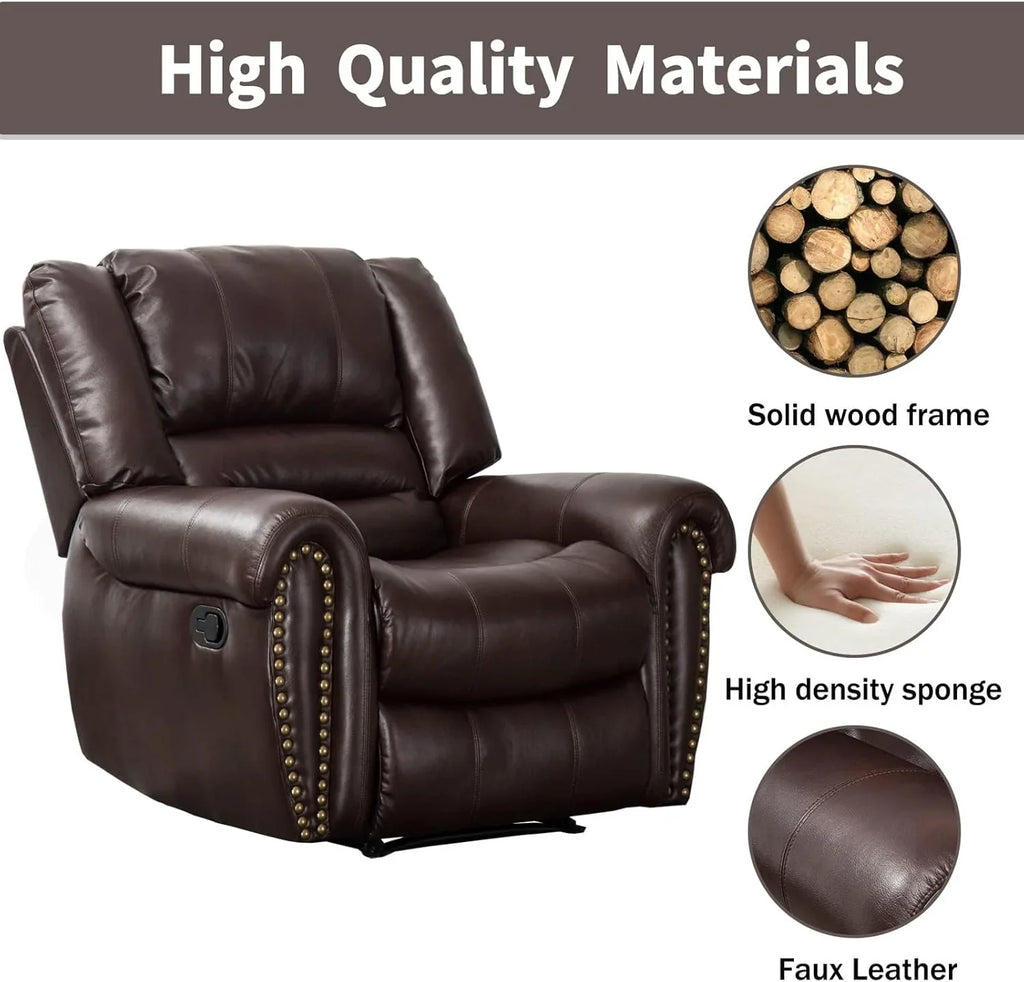 CANMOV Leather Recliner Chair, Classic and Traditional Manual Recliner Chair with Comfortable Arms and Back Single Sofa for Living Room, Nut Brown - image 13