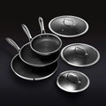 HexClad 6 Piece Hybrid Stainless Steel Cookware Pan Set 8 inch, 10 inch, 12 inch with Glass Lids, Size: One size, Black - image 1