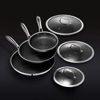 HexClad 6 Piece Hybrid Stainless Steel Cookware Pan Set 8 inch, 10 inch, 12 inch with Glass Lids, Size: One size, Black - image 1