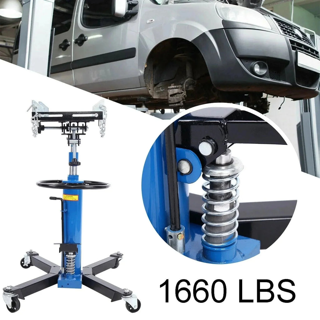 1660 Pounds Hydraulic Car Transmission Jack Vertical Lift with 360° Swivel Wheel Pedal ,Blue,33"-70"(0.75Ton) - image 2