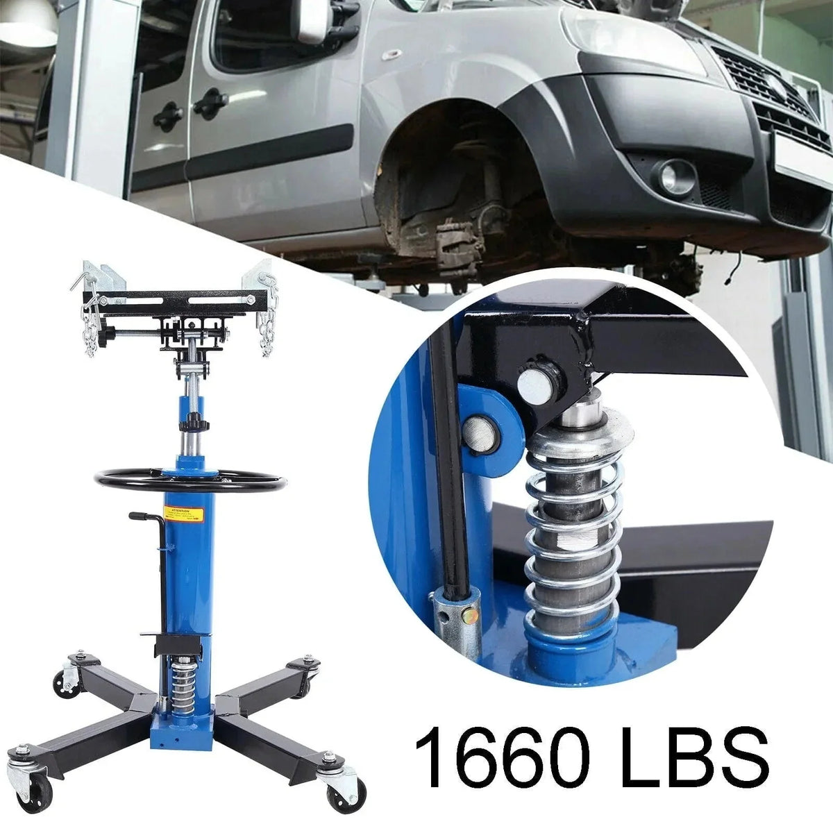 1660 Pounds Hydraulic Car Transmission Jack Vertical Lift with 360° Swivel Wheel Pedal ,Blue,33"-70"(0.75Ton) - image 2