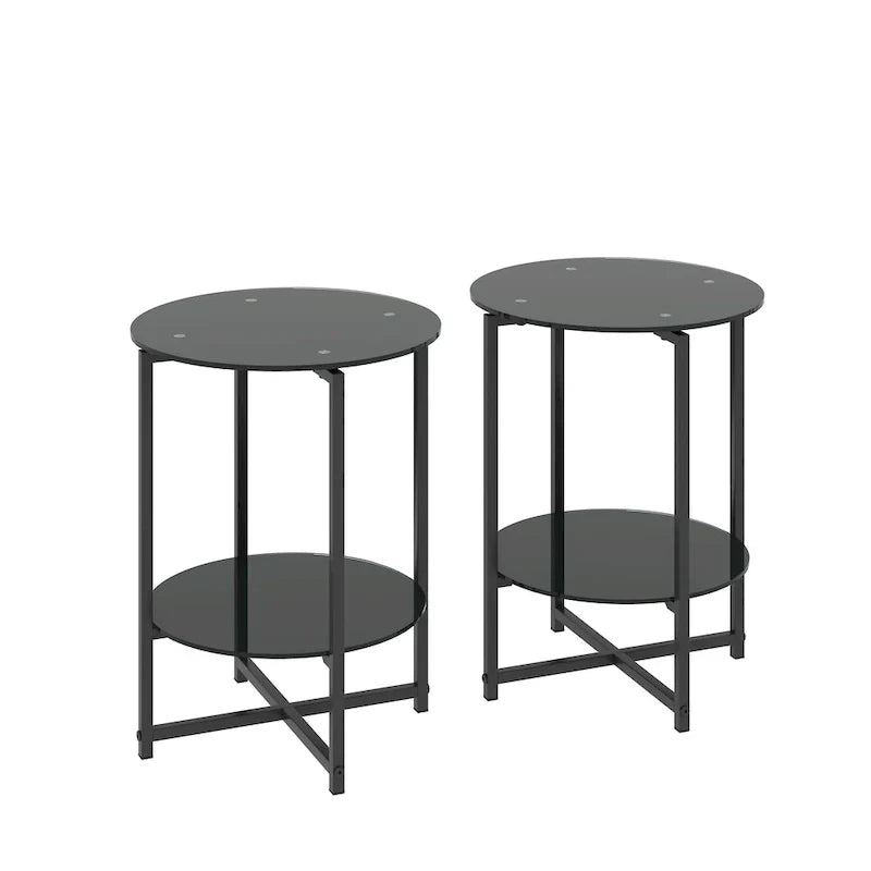 Black 2-Piece Tempered Glass End Table Set - Round Coffee Table for Bedroom, Living Room, and Office - image 13