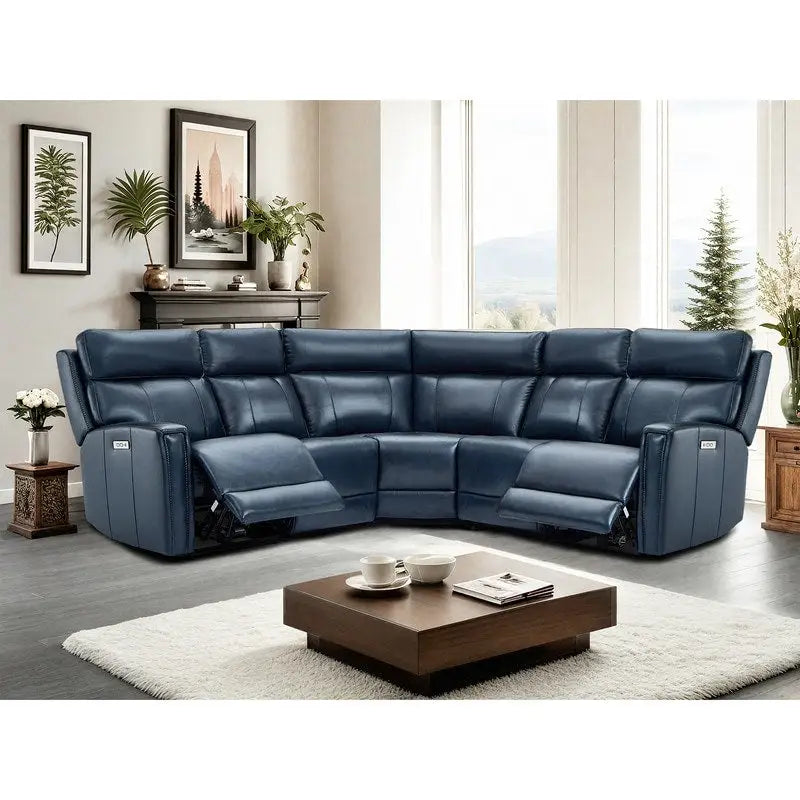 104" 3-Color Genuine Leather Power Reclining Sectional Sofa with Zero Gravity Feature, USB & USB-C Ports, and 2 Stationary Armless Chairs - image 7