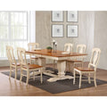 7-Piece Transitional Dining Set with Double Pedestal and Antiqued Caramel/Biscotti Napoleon Back - image 1