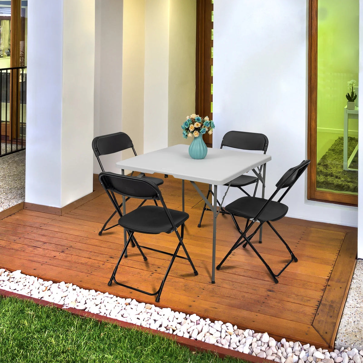 Ktaxon 6ft White Folding Table and 10 Pack Folding Chairs Black, Plastic Table and Chair Set - image 2