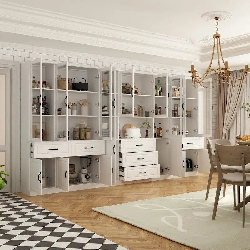78.7-Inch Modular White Curio Cabinet with Glass Doors for Buffet Display - image 4