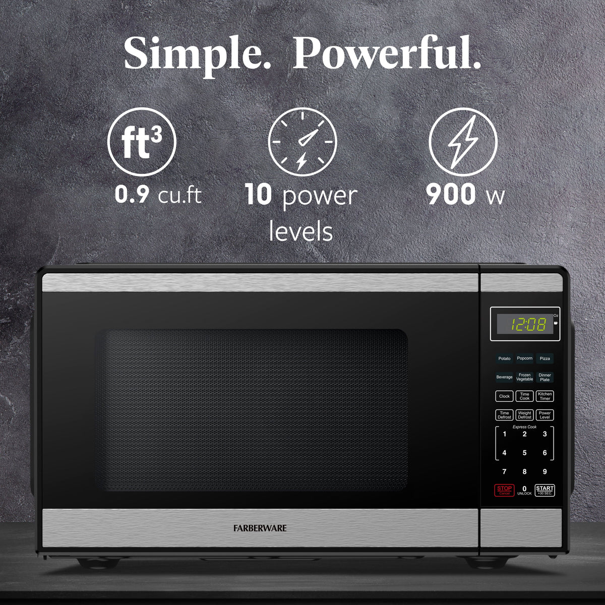 Farberware FMGZ09BKA 0.9 Cu. Ft. Microwave Oven, 900W, Digital Control, LED Display, 6 Cooking Presets, Black - image 49