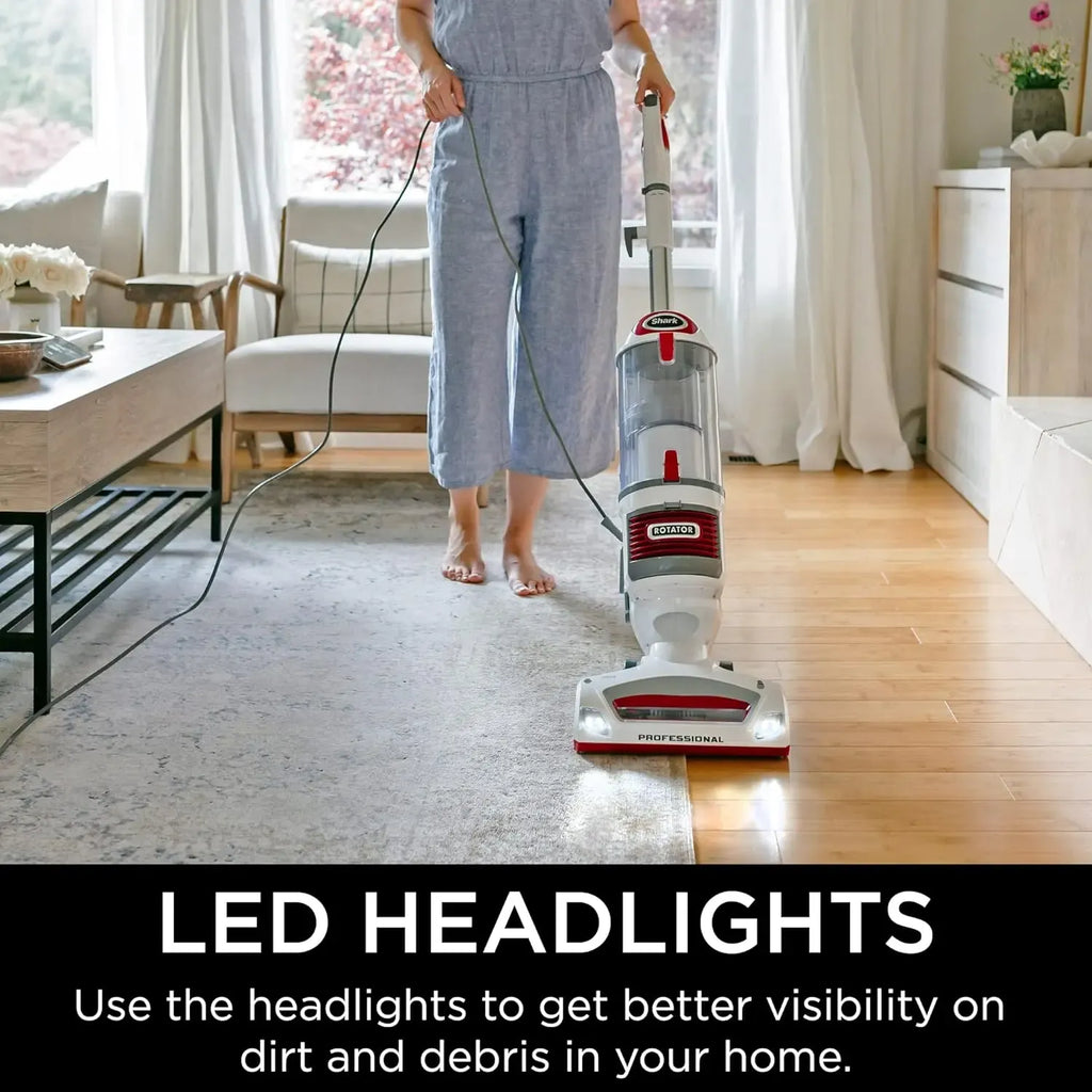 Rotator Professional Lift-Away Upright Vacuum with HEPA Filter, Swivel Steering, LED Headlights, Wide Upholstery Tool, Dusting Brush & Crevice Tool, White/Red, 12, 18, 14. - image 3