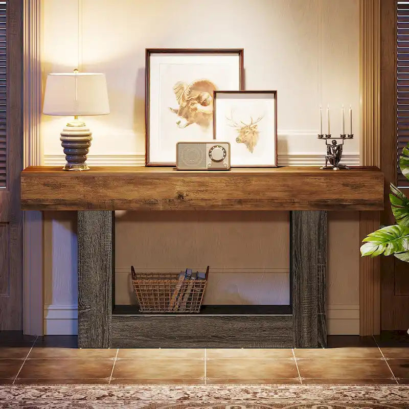 63-Inch Brown and Gray Slim Wooden Console Table for Entryway - image 18