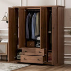 Freestanding 4-Door Wardrobe Armoire with 2 Drawers and Hanging Rods for Clothes Storage - image 16