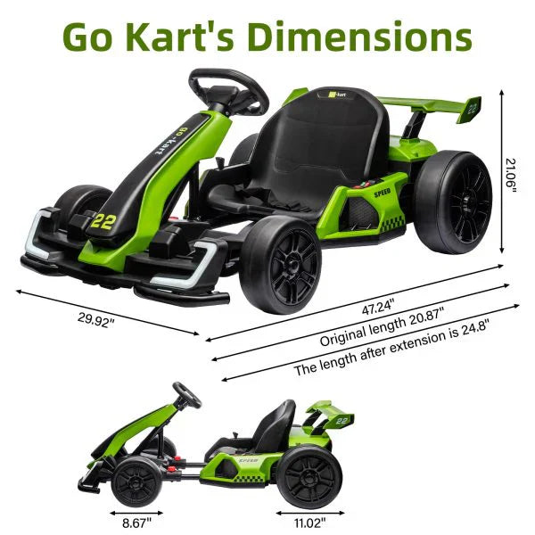 24V Electric Go Kart, with 300W Strong Motor, Drift/Sport Mode, Big Battery, Eva Tire,Length Adjustmen for Outdoor Racing Toy-Green - image 3