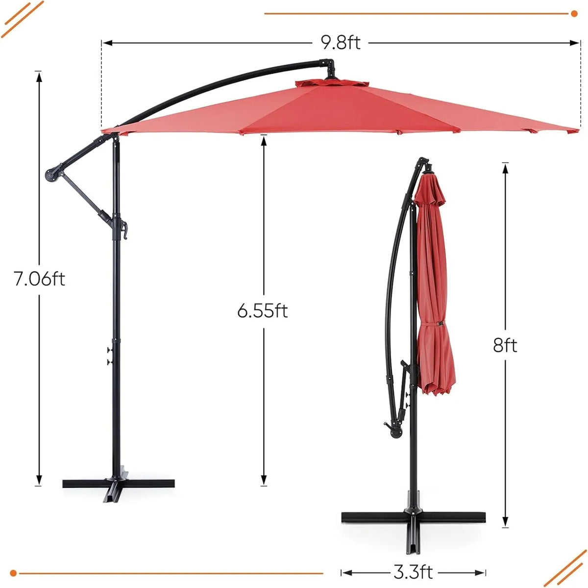 9.8FT Offset Patio Umbrella Hanging Cantilever Umbrella Outdoor Sun Shade with Easy Tilt Adjustment, 8 Ribs, UV Protection for Backyard, Lawn, Garden and Pool, Blue - image 18
