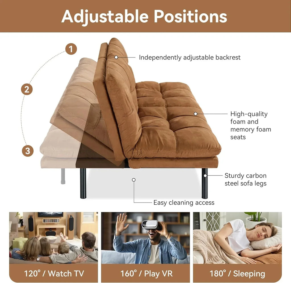 Amazon Basics Brown Loveseat,Convertible Couch Memory Foam Futon Sofa Bed Modern Sleeper Sofa for Small Compact Living Room,Office,Apartment, Linen Fabric - image 3