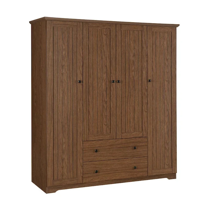 Freestanding 4-Door Wardrobe Armoire with 2 Drawers and Hanging Rods for Clothes Storage - image 20